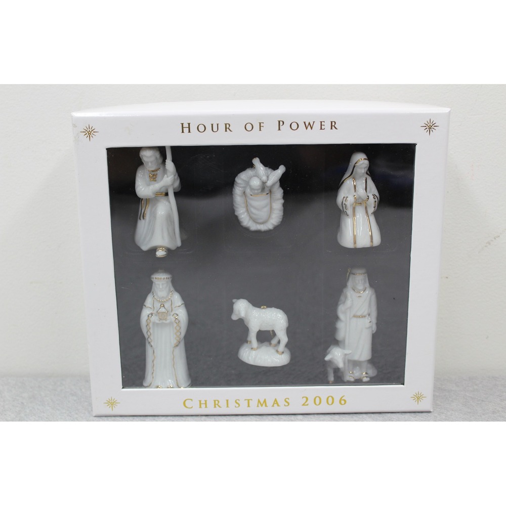 Hour of Power Nativity Set White Christmas 2006 Porcelain Ornaments Jesus